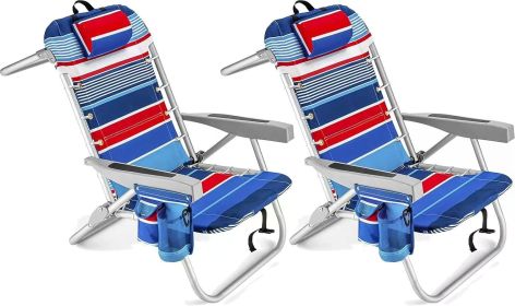 Beach Chair Set of 2, Adjustable 5 Positions,Cup Holder and Phone Holder,foldable Patio Recliner. (Color: Fireworks)